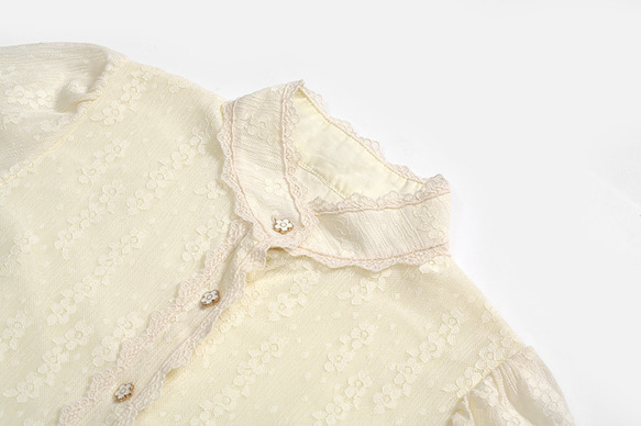 奶黃色 新中式宮廷復古古典蕾絲襯衣 提花刺綉雙層內裡襯衫上衣 第4張的照片