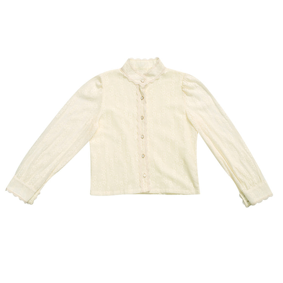 奶黃色 新中式宮廷復古古典蕾絲襯衣 提花刺綉雙層內裡襯衫上衣 第3張的照片
