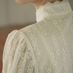 奶黃色 新中式宮廷復古古典蕾絲襯衣 提花刺綉雙層內裡襯衫上衣 第12張的照片