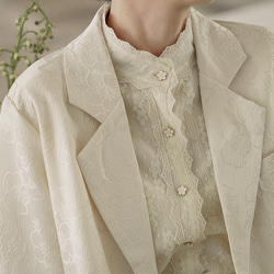 奶黃色 新中式宮廷復古古典蕾絲襯衣 提花刺綉雙層內裡襯衫上衣 第11張的照片