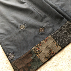 アンティーク大島紬のパッチワークワイドパンツ　刺し子　着丈変更可能　着物リメイク 6枚目の画像