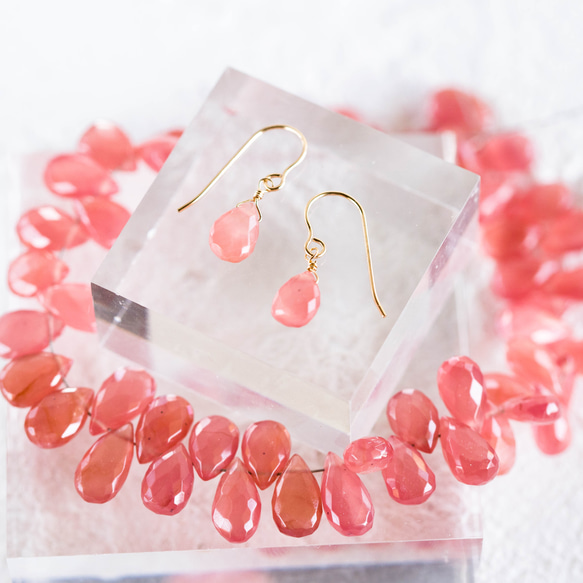 ☆高品質インカローズ・ロードクロサイトペアシェイプ☆14kgf☆ピアス  