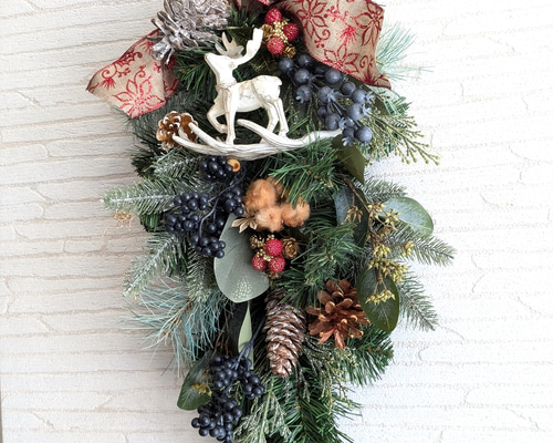 クリスマスリース　クリスマスツリー　スワッグ　トナカイオーナメント　大きめ　特大 楽天市場】クリスマスリース トナカイ 大きめ ウッド 木製 コットン