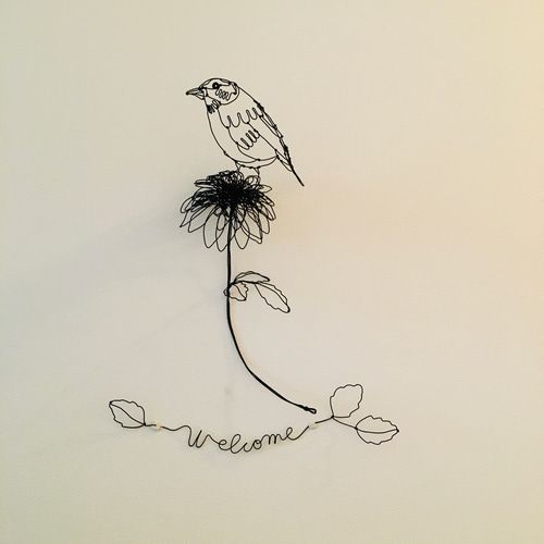 ひなげしの花 小鳥］ フラワーアート ワイヤークラフト 半立体