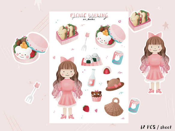 「桜シールシート」可愛いピクニック女の子 4枚目の画像