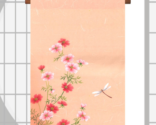 秋の壁飾り 秋桜 手染め京友禅和紙タペストリー その他