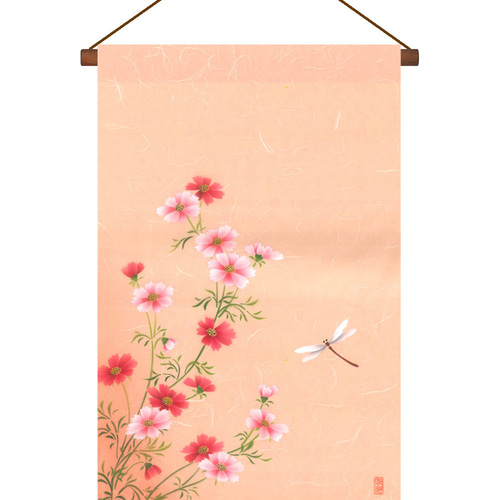 秋の壁飾り 秋桜 手染め京友禅和紙タペストリー その他