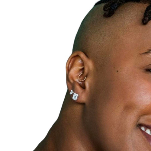 カクテルピアス】ハロセット×バゲットカット×イエローゴールド ピアス  