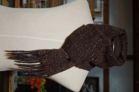 手紡ぎ糸で手織りのマフラー/メリノ・アルパカ・シェットランド 6枚目の画像