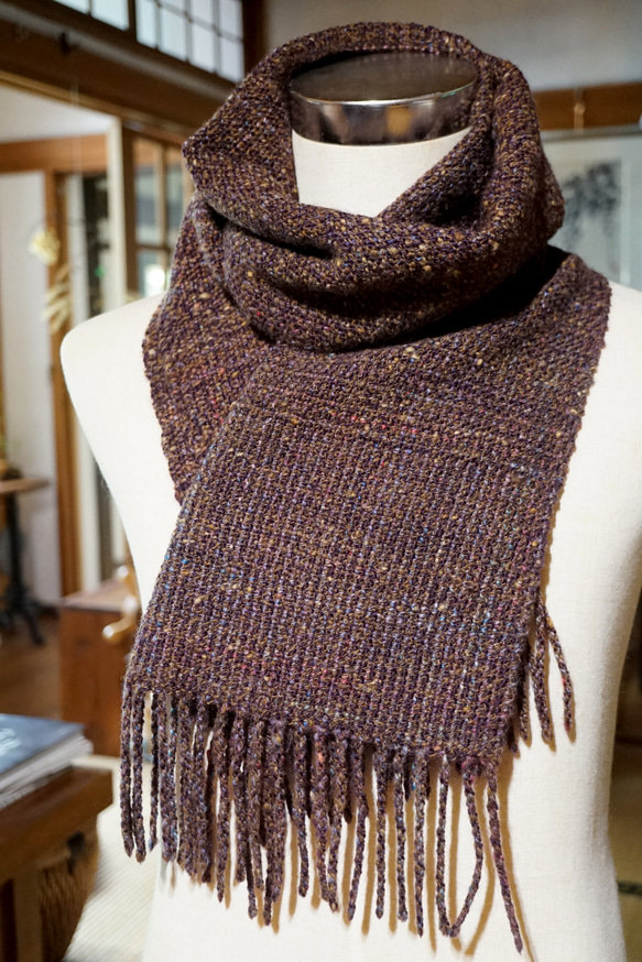 手紡ぎ糸で手織りのマフラー/メリノ・アルパカ・シェットランド 1枚目の画像