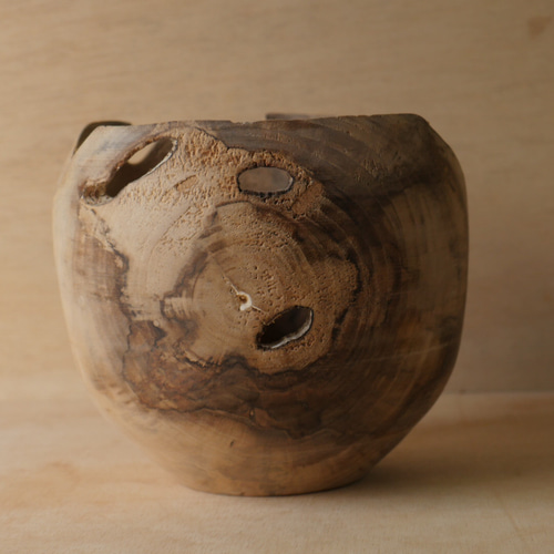 天然木の壺/鬼胡桃/直径13*高さ12cm/花器 お椀・ボウル・鉢 スーパー生