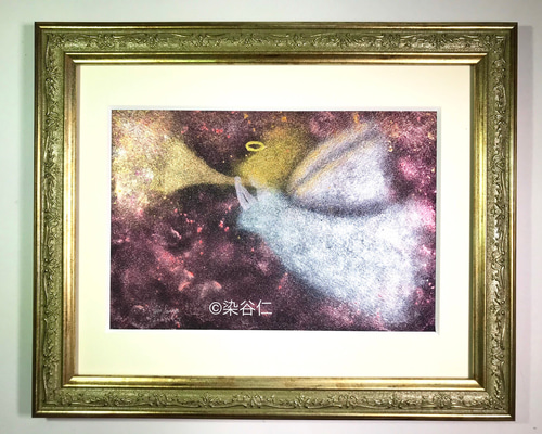 神聖アート原画「天使 祝福の音色」[209×145mm] 絵画 染谷仁