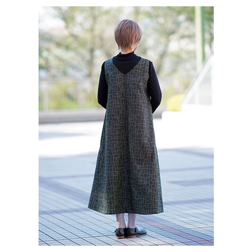 着物リメイク【867】Aラインワンピース 正絹 大島紬】sizeL~LL Aライン