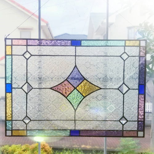 ステンドグラス アンティーク調 パネル(特大サイズ、スタンド付  