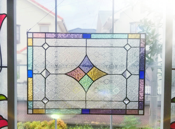 ステンドグラス　アンティーク調　パネル(特大サイズ、スタンド付) 2枚目の画像