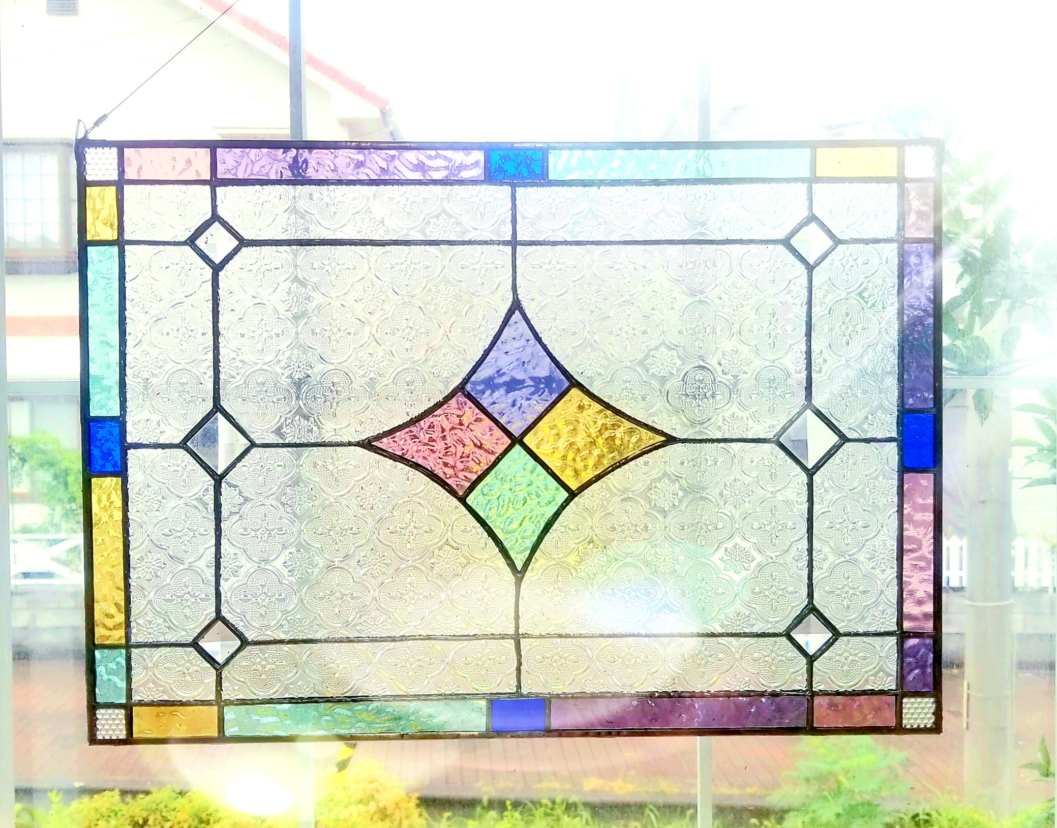 ステンドグラス アンティーク調 パネル(特大サイズ、スタンド付