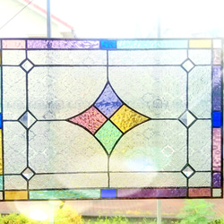 ステンドグラス　アンティーク調　パネル(特大サイズ、スタンド付) 1枚目の画像