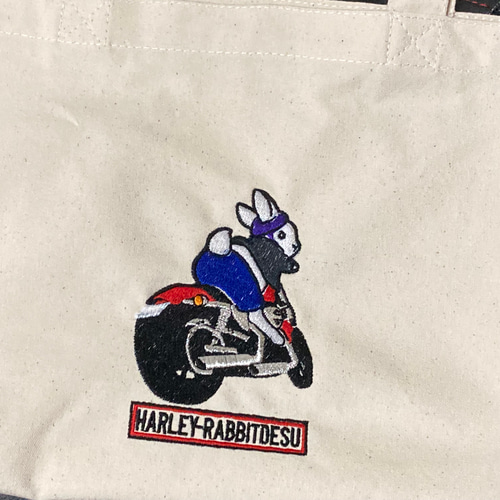 ウサギとバイクのイラスト刺繍入りトートバッグ トートバッグ さ