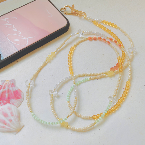 〖 phone strap 〗取り外しチャームset  スマートフォンストラップ(イエローベース)② 4枚目の画像