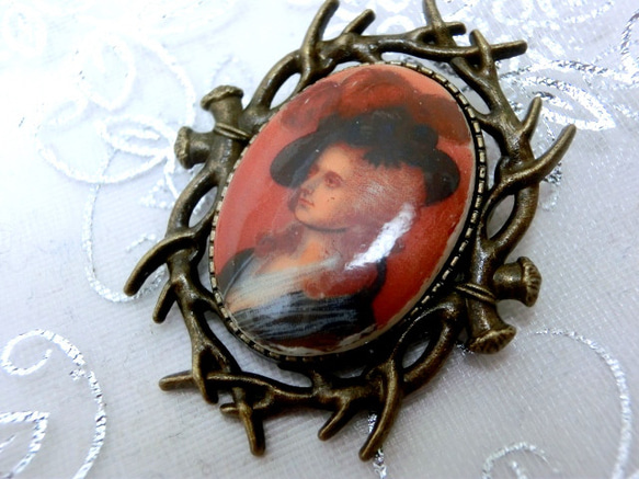 再々販＜2個＞小枝ブローチセッティング:25×18mm用（金古美） 3枚目の画像