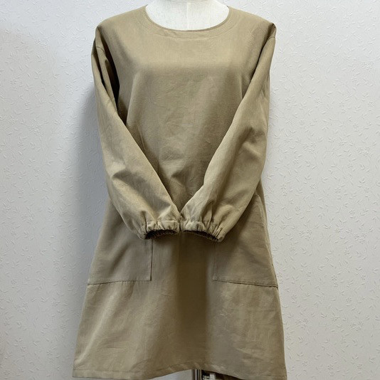 コットンリネンのやわらかな割烹着☆ワッシャー加工で自然なしわ感！アイロンいらず☆（からし色）