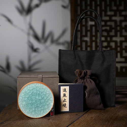 青磁氷裂貫入 湖藍氷生蓋置【共箱】龍泉青磁 陶芸作品 置物 青磁氷裂貫入 湖藍氷生蓋置【共箱】龍泉青磁 陶芸作品 置物