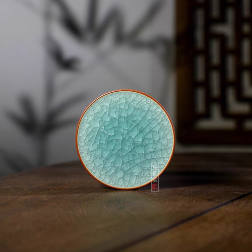 青磁氷裂貫入 湖藍氷生蓋置【共箱】龍泉青磁 陶芸作品 置物 青磁氷裂貫入 湖藍氷生蓋置【共箱】龍泉青磁 陶芸作品 置物