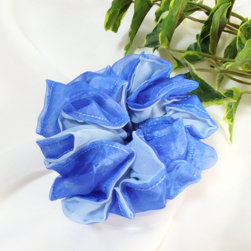 オ－ガンジー×シフォンジョーゼットのシュシュ ＊青色×水色＊ シュシュ