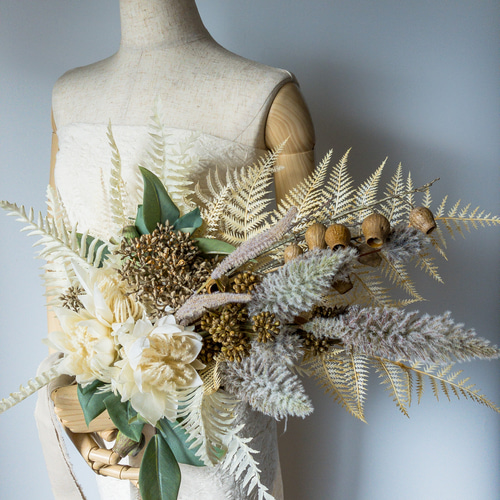 半額以下　高級素材　アーティフィシャルフラワー　ブーケ　スワッグ アーティフィシャルフラワーブーケ ドライスワッグ風 クラッチブーケ