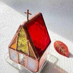 『赤い屋根　Church 』クリスマスのキャンドルホルダー　ステンドグラス 3枚目の画像