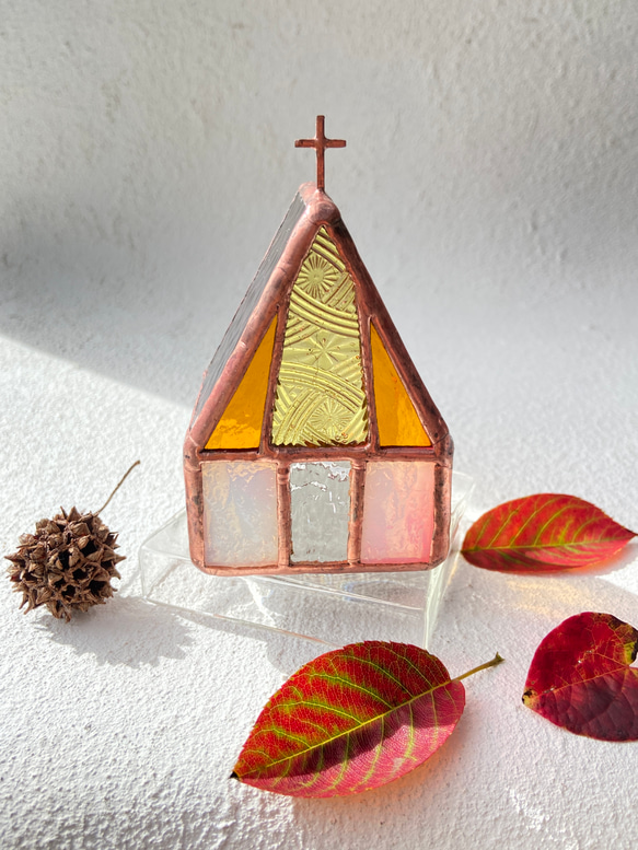 『赤い屋根　Church 』クリスマスのキャンドルホルダー　ステンドグラス 2枚目の画像