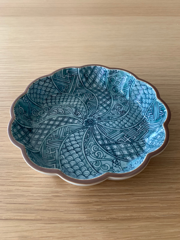 【京焼・清水焼】京都　水野春陽窯　緑呉須　祥瑞　中皿 