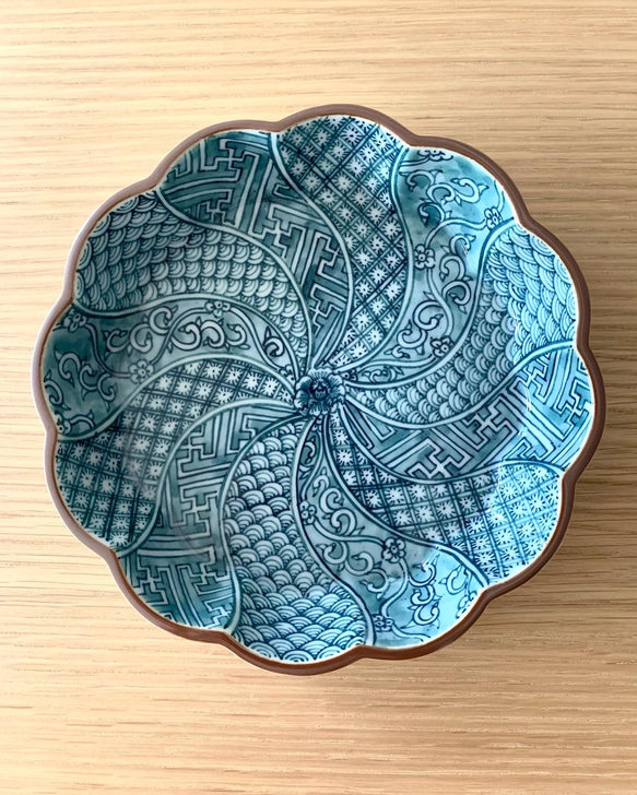 【京焼・清水焼】京都　水野春陽窯　緑呉須　祥瑞　中皿 