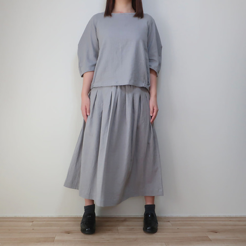 ハーフリネン 全季節 総ゴム タックスカート（ハーフリネン／全