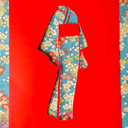 【古布】縮緬水色地に梅の花　ドール着物サイズ 7枚目の画像