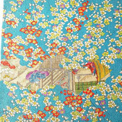 【古布】縮緬水色地に梅の花　ドール着物サイズ 2枚目の画像