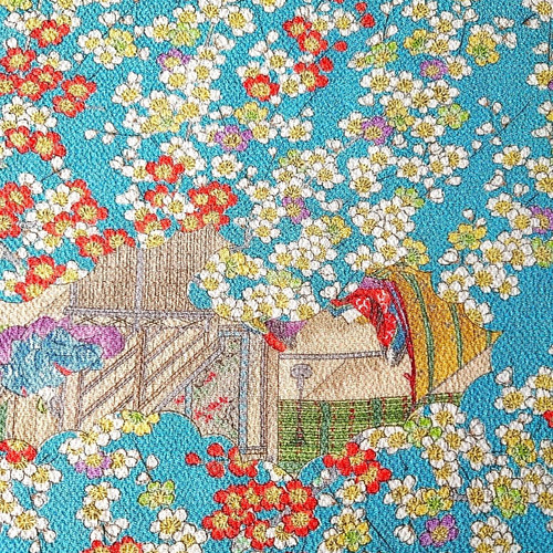 古布】縮緬水色地に梅の花 ドール着物サイズ 生地 和小物キット専門店 
