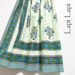 【新作】インド綿ギャザースカート グリーン 2枚目の画像