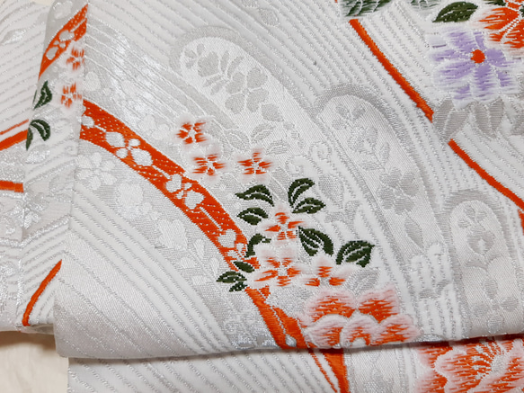 ワンタッチ帯　くらわん帯　化繊袋帯リメイク　朱牡丹紫花　作り帯　 7枚目の画像