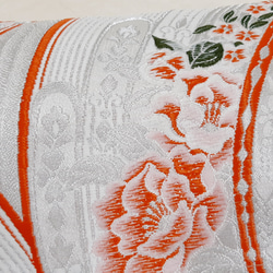 ワンタッチ帯　くらわん帯　化繊袋帯リメイク　朱牡丹紫花　作り帯　 5枚目の画像