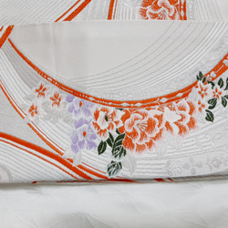 ワンタッチ帯　くらわん帯　化繊袋帯リメイク　朱牡丹紫花　作り帯　 9枚目の画像