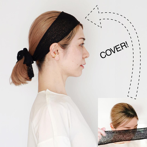 送料無料シルクのハチマキターバン/黒/茶(白髪やプリン髪を簡単カバー