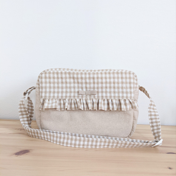 洗える 通園バッグ ベージュギンガムチェック レッスンバッグ bouton