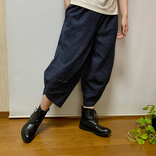古布　家紋　油簞　筒がき　サルエルパンツ　古布リメイク 古布 家紋 油簞 筒がき サルエルパンツ 古布リメイク