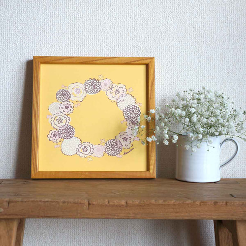 ダリアのリース（イエロー）」20cm角ポスター タペストリー・壁掛け