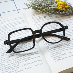 □-○ 丸四角の非対称フレーム｜ブラック｜老眼鏡、だてメガネ、近視用として作成できます 1枚目の画像