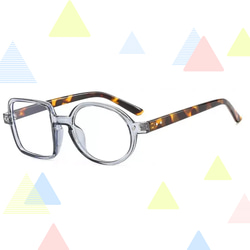 □-○ 丸四角の非対称フレーム｜クリアグレー｜老眼鏡、だてメガネ、近視用として作成できます 3枚目の画像