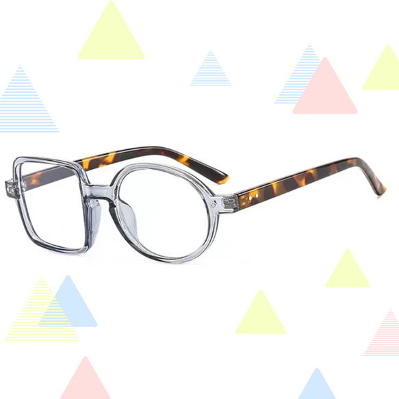 □-○ 丸四角の非対称フレーム｜クリアグレー｜老眼鏡、だてメガネ、近視用として作成できます 3枚目の画像