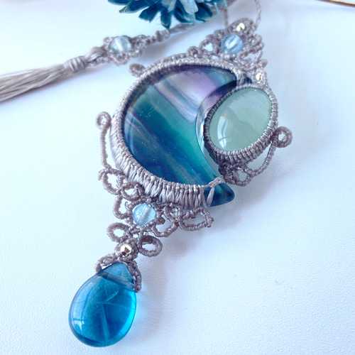 個性的】三日月フローライト×アクアマリン×ブルーグリーンフローライト