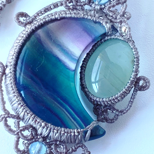 個性的】三日月フローライト×アクアマリン×ブルーグリーンフローライト